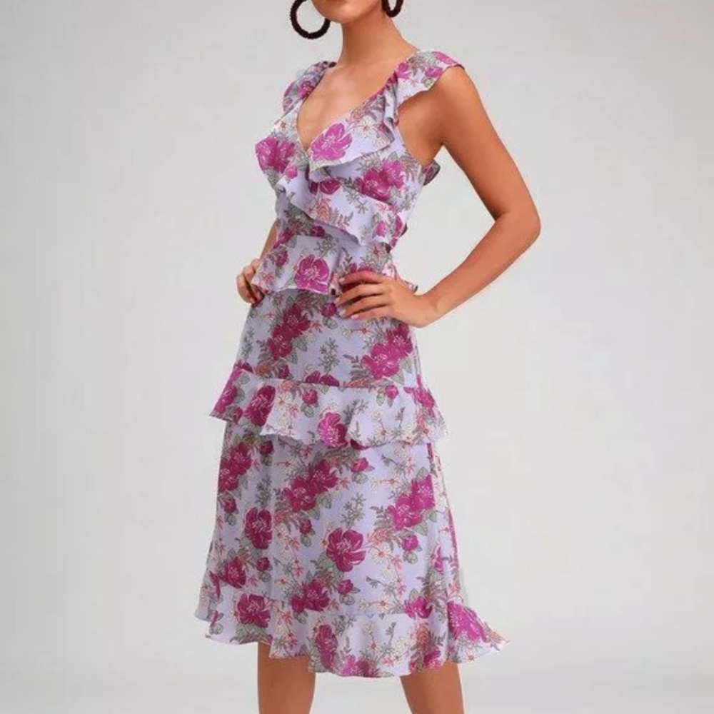 NWT Lulus Lavender Floral Ruffle Cocktail Dress - Picture 2 of 8